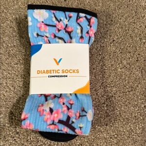 Viasox compression diabetic socks.  Size L.  Cherry blossom print.  NWT